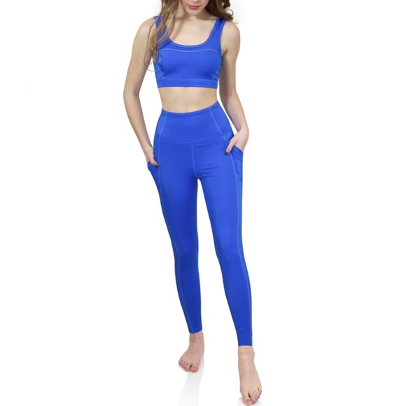 New Marc Defang Blue Contrast Stitch Side Pocket Active Long Leggings - S - Picture 4 of 5